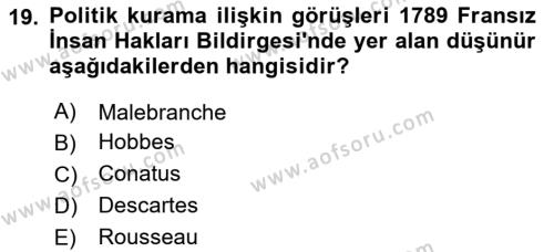 Modern Felsefe 1 Dersi 2023 - 2024 Yılı Yaz Okulu Sınavı 19. Soru