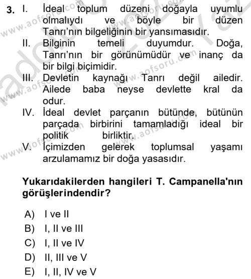 Modern Felsefe 1 Dersi 2023 - 2024 Yılı Yaz Okulu Sınavı 3. Soru