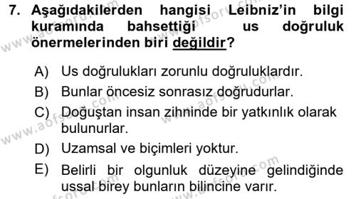 Modern Felsefe 1 Dersi 2023 - 2024 Yılı Yaz Okulu Sınavı 7. Soru