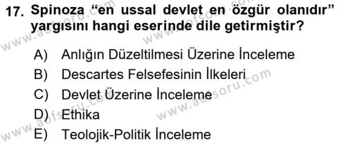 Modern Felsefe 1 Dersi 2024 - 2025 Yılı (Vize) Ara Sınavı 17. Soru