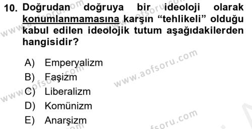 Siyaset Felsefesi 2 Dersi 2018 - 2019 Yılı (Vize) Ara Sınavı 10. Soru