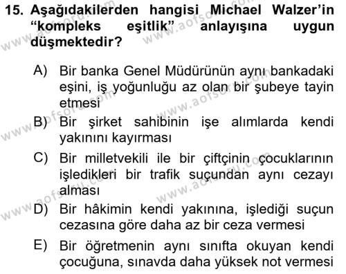 Siyaset Felsefesi 2 Dersi 2018 - 2019 Yılı (Vize) Ara Sınavı 15. Soru