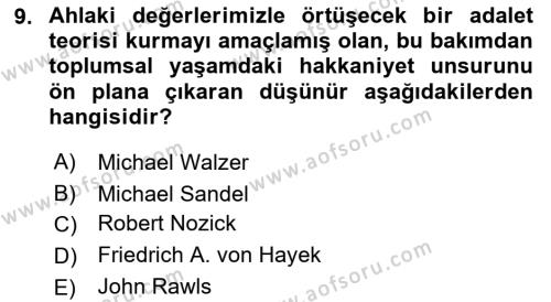 Siyaset Felsefesi 2 Dersi 2018 - 2019 Yılı (Vize) Ara Sınavı 9. Soru