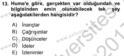 Zihin Felsefesi Dersi 2016 - 2017 Yılı 3 Ders Sınavı 13. Soru