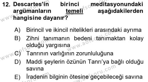 Zihin Felsefesi Dersi 2016 - 2017 Yılı (Vize) Ara Sınavı 12. Soru