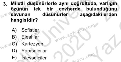 Zihin Felsefesi Dersi 2020 - 2021 Yılı Yaz Okulu Sınavı 3. Soru