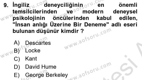 Zihin Felsefesi Dersi 2020 - 2021 Yılı Yaz Okulu Sınavı 9. Soru