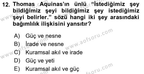 Zihin Felsefesi Dersi 2021 - 2022 Yılı (Vize) Ara Sınavı 12. Soru