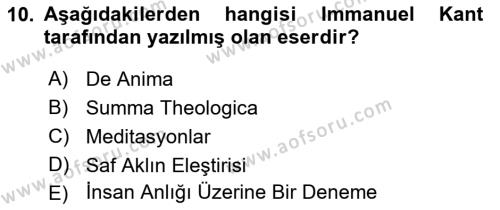 Zihin Felsefesi Dersi 2021 - 2022 Yılı Yaz Okulu Sınavı 10. Soru