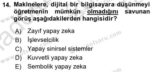 Zihin Felsefesi Dersi 2021 - 2022 Yılı Yaz Okulu Sınavı 14. Soru