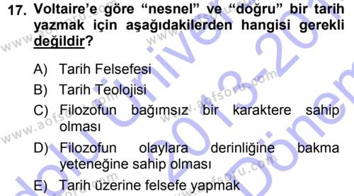 Tarih Felsefesi 1 Dersi 2013 - 2014 Yılı (Final) Dönem Sonu Sınavı 17. Soru