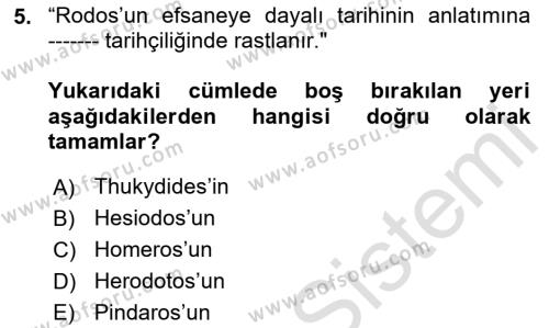 Tarih Felsefesi 1 Dersi 2024 - 2025 Yılı (Vize) Ara Sınavı 5. Soru