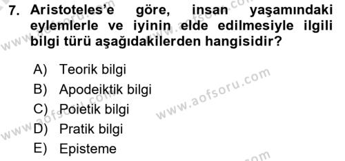 Tarih Felsefesi 1 Dersi 2024 - 2025 Yılı (Vize) Ara Sınavı 7. Soru