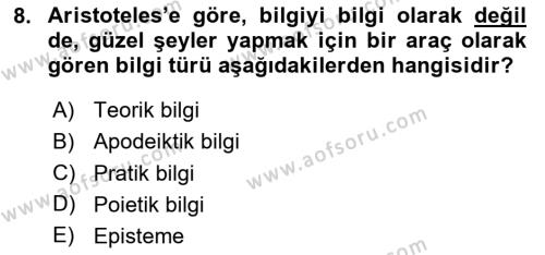 Tarih Felsefesi 1 Dersi 2024 - 2025 Yılı (Vize) Ara Sınavı 8. Soru