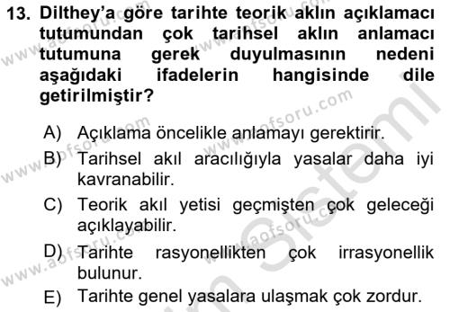 Tarih Felsefesi 2 Dersi 2021 - 2022 Yılı (Final) Dönem Sonu Sınavı 13. Soru