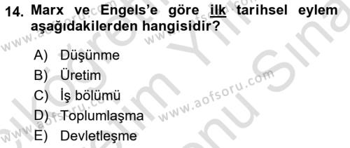 Tarih Felsefesi 2 Dersi 2021 - 2022 Yılı (Final) Dönem Sonu Sınavı 14. Soru