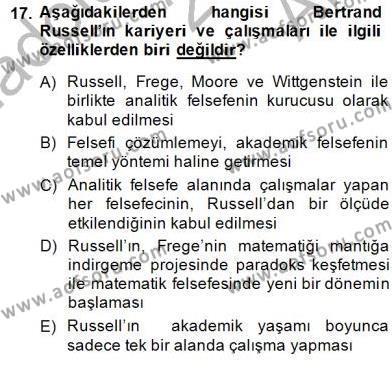 Çağdaş Felsefe 1 Dersi 2014 - 2015 Yılı (Vize) Ara Sınavı 17. Soru