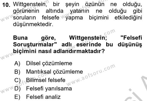 Çağdaş Felsefe 1 Dersi 2016 - 2017 Yılı 3 Ders Sınavı 10. Soru