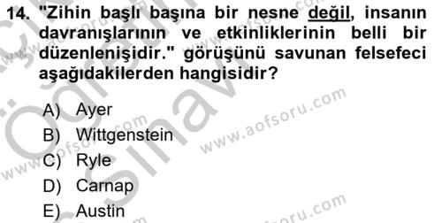 Çağdaş Felsefe 1 Dersi 2016 - 2017 Yılı 3 Ders Sınavı 14. Soru