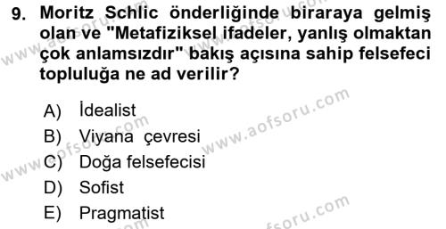 Çağdaş Felsefe 1 Dersi 2016 - 2017 Yılı 3 Ders Sınavı 9. Soru