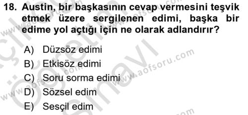 Çağdaş Felsefe 1 Dersi 2020 - 2021 Yılı Yaz Okulu Sınavı 18. Soru