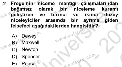 Çağdaş Felsefe 1 Dersi 2020 - 2021 Yılı Yaz Okulu Sınavı 2. Soru