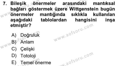 Çağdaş Felsefe 1 Dersi 2020 - 2021 Yılı Yaz Okulu Sınavı 7. Soru