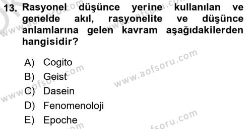 Çağdaş Felsefe 2 Dersi 2020 - 2021 Yılı Yaz Okulu Sınavı 13. Soru