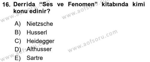 Çağdaş Felsefe 2 Dersi 2020 - 2021 Yılı Yaz Okulu Sınavı 16. Soru