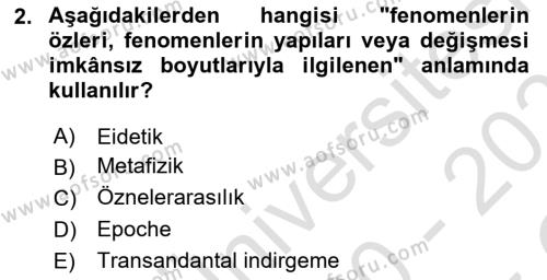 Çağdaş Felsefe 2 Dersi 2020 - 2021 Yılı Yaz Okulu Sınavı 2. Soru