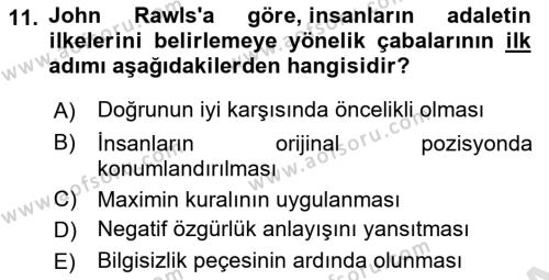 Çağdaş Felsefe 2 Dersi 2021 - 2022 Yılı (Final) Dönem Sonu Sınavı 11. Soru