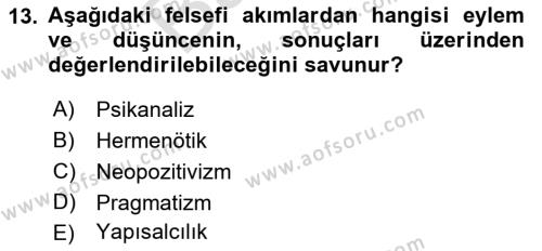 Çağdaş Felsefe 2 Dersi 2021 - 2022 Yılı (Final) Dönem Sonu Sınavı 13. Soru