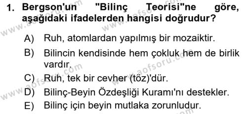 Çağdaş Felsefe 2 Dersi 2021 - 2022 Yılı Yaz Okulu Sınavı 1. Soru