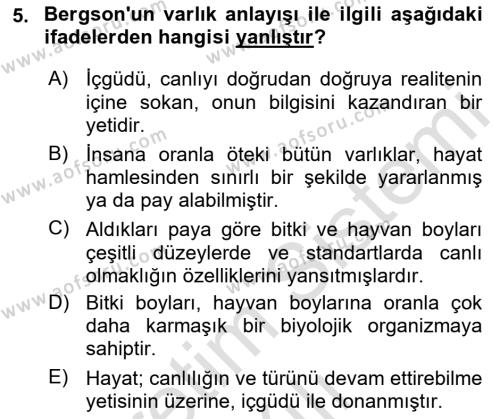 Çağdaş Felsefe 2 Dersi 2021 - 2022 Yılı Yaz Okulu Sınavı 5. Soru