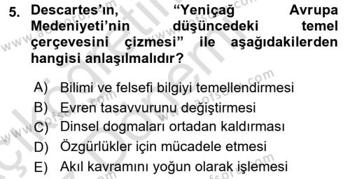 Türkiye´de Felsefenin Gelişimi 1 Dersi 2017 - 2018 Yılı (Vize) Ara Sınavı 5. Soru