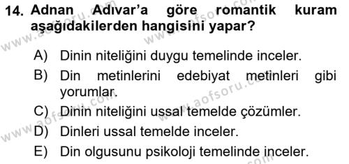 Türkiye´de Felsefenin Gelişimi 1 Dersi 2017 - 2018 Yılı (Final) Dönem Sonu Sınavı 14. Soru