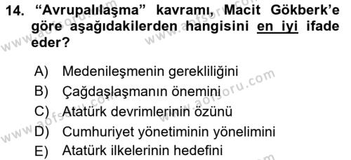 Türkiye´de Felsefenin Gelişimi 1 Dersi 2018 - 2019 Yılı (Vize) Ara Sınavı 14. Soru