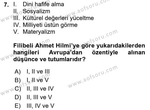 Türkiye´de Felsefenin Gelişimi 1 Dersi 2018 - 2019 Yılı (Vize) Ara Sınavı 7. Soru