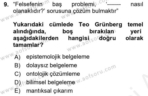 Türkiye´de Felsefenin Gelişimi 1 Dersi 2018 - 2019 Yılı (Final) Dönem Sonu Sınavı 9. Soru