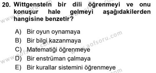 Dil Felsefesi Dersi 2017 - 2018 Yılı 3 Ders Sınavı 20. Soru