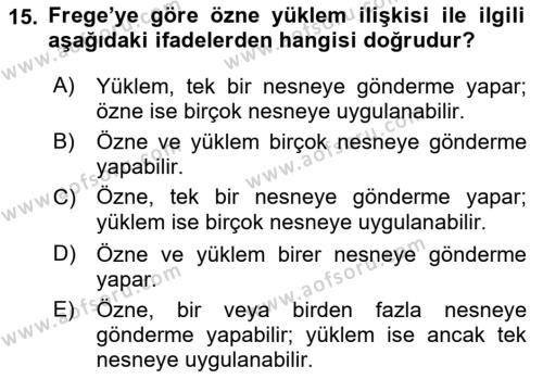 Dil Felsefesi Dersi 2017 - 2018 Yılı (Vize) Ara Sınavı 15. Soru