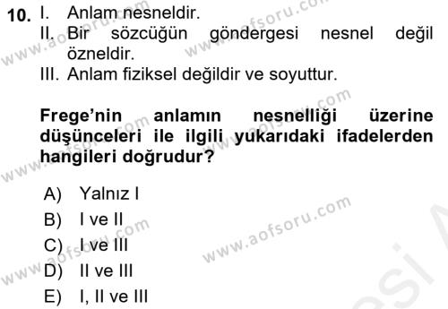 Dil Felsefesi Dersi 2018 - 2019 Yılı (Vize) Ara Sınavı 10. Soru