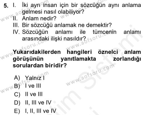 Dil Felsefesi Dersi 2018 - 2019 Yılı (Vize) Ara Sınavı 5. Soru