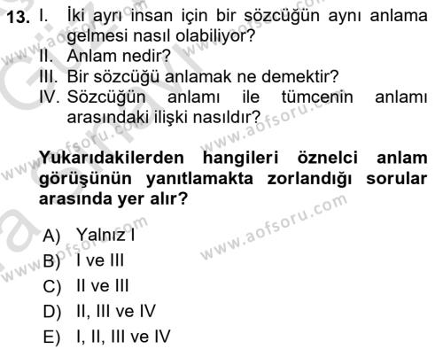 Dil Felsefesi Dersi 2019 - 2020 Yılı (Vize) Ara Sınavı 13. Soru