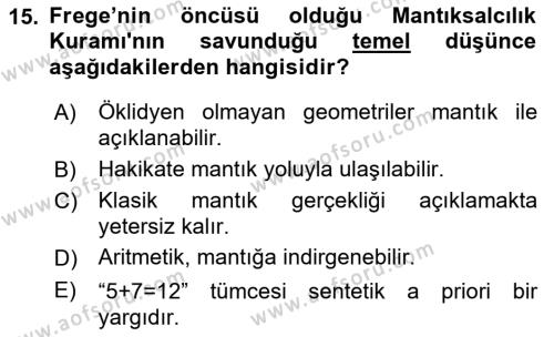 Dil Felsefesi Dersi 2019 - 2020 Yılı (Vize) Ara Sınavı 15. Soru