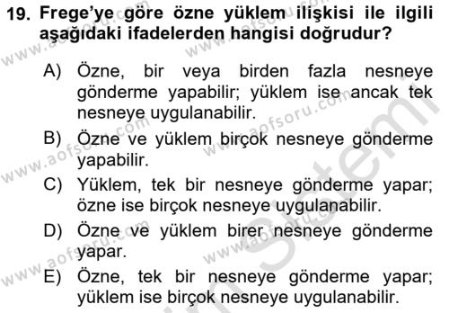 Dil Felsefesi Dersi 2019 - 2020 Yılı (Vize) Ara Sınavı 19. Soru