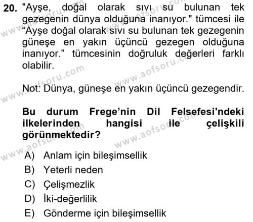 Dil Felsefesi Dersi 2019 - 2020 Yılı (Vize) Ara Sınavı 20. Soru