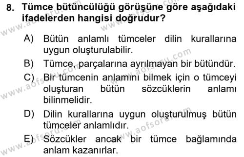 Dil Felsefesi Dersi 2019 - 2020 Yılı (Vize) Ara Sınavı 8. Soru