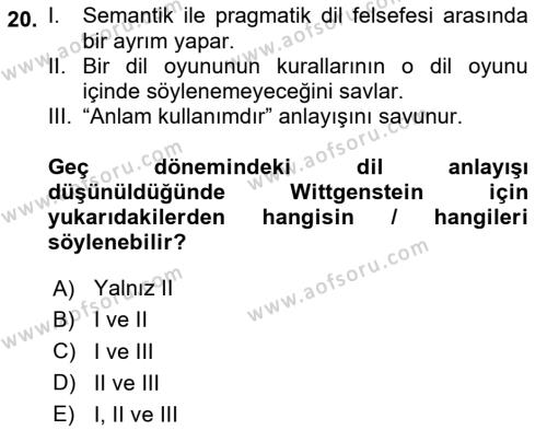 Dil Felsefesi Dersi 2020 - 2021 Yılı Yaz Okulu Sınavı 20. Soru