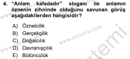 Dil Felsefesi Dersi 2020 - 2021 Yılı Yaz Okulu Sınavı 4. Soru